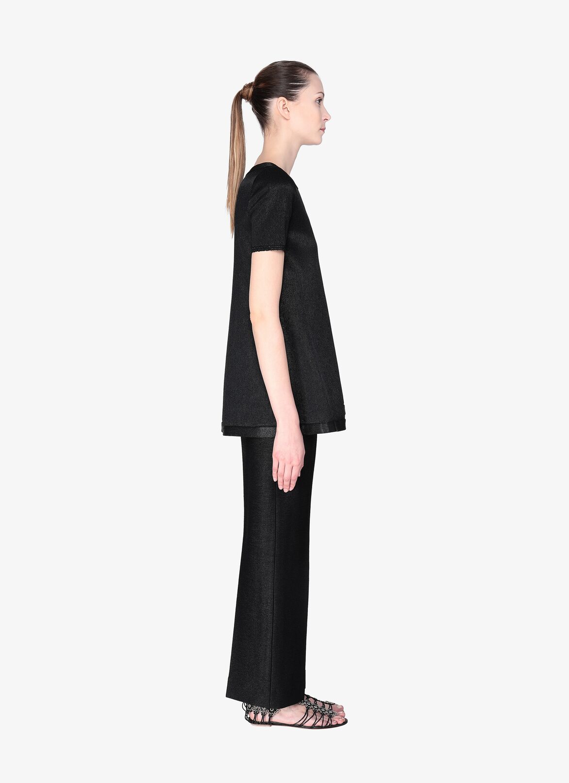 SHORT SLEEVE TUNIC RAFIA BLACK ALAÏA BLACK  SHORT SLEEVE TUNIC RAFIA BLACK